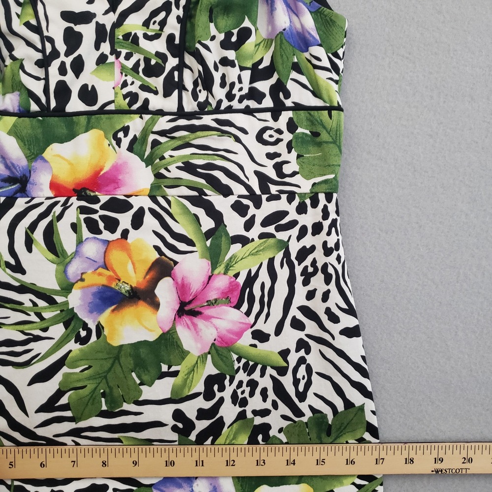 Madison Women Size 4 Tropical Floral Animal Print Sheath Dress V-Neck Cotton Mix - Picture 7 of 15